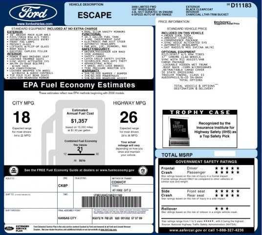  Ford Escape FWD 4DR V6 Auto Limited