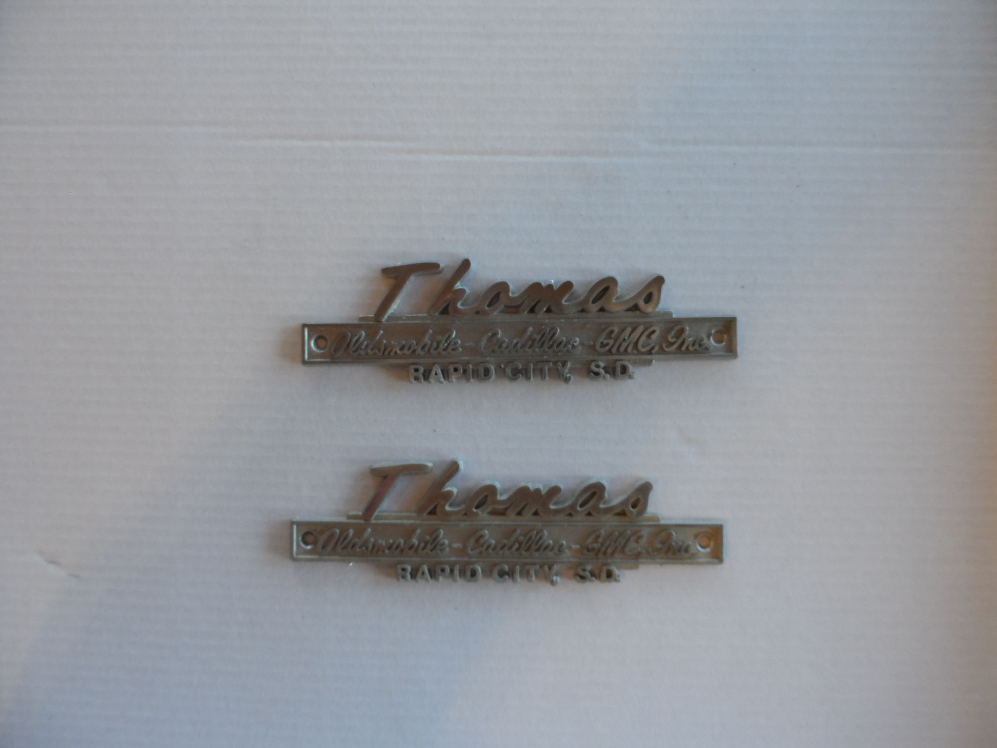  Olds-Cadillac-Gmc Dealer Cast Name Badges SET OF 2 With
